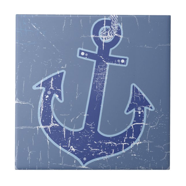 Blue Nautical Sailor Anchor Ceramic Tile (Front)