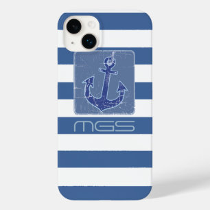 blue nautical sailor anchor custom initials Case-Mate iPhone 14 plus case