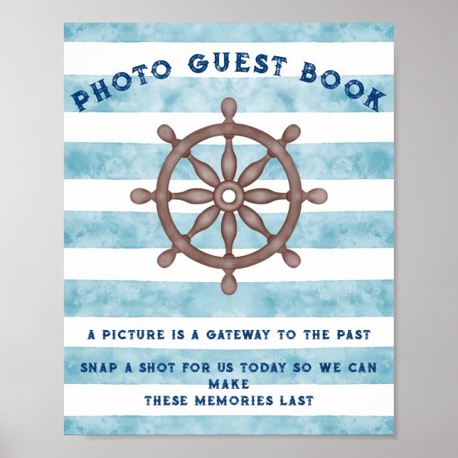 Blue Nautical Sailor Baby Shower Guest Book Sign (Front)