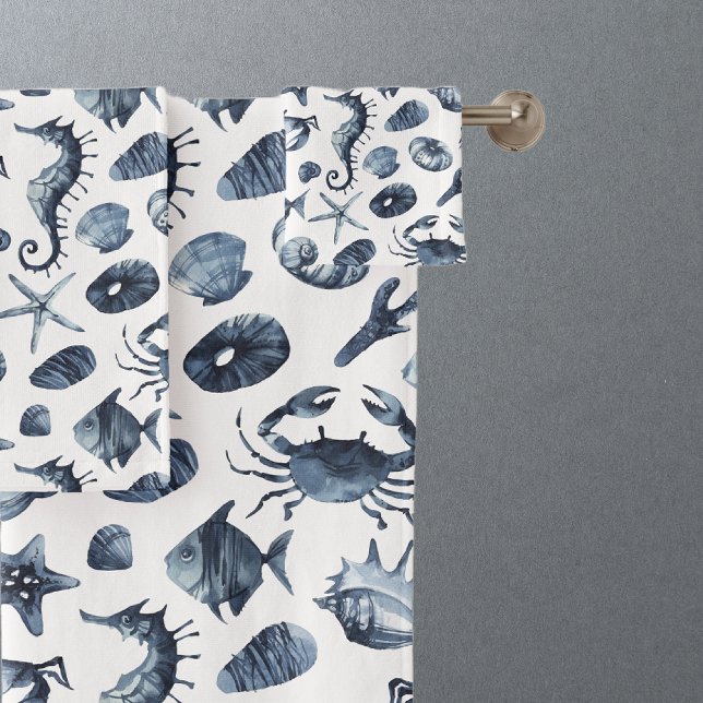 Blue Nautical Sea Shell Pattern Bath Towel Set (Creator Uploaded)