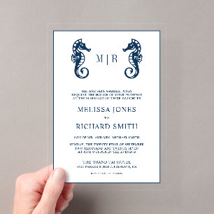 Blue Nautical Seahorse Wedding Acrylic Invitations