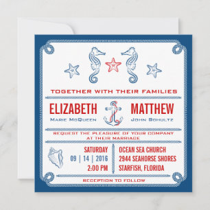 Blue - Nautical Seahorse Wedding Invitation