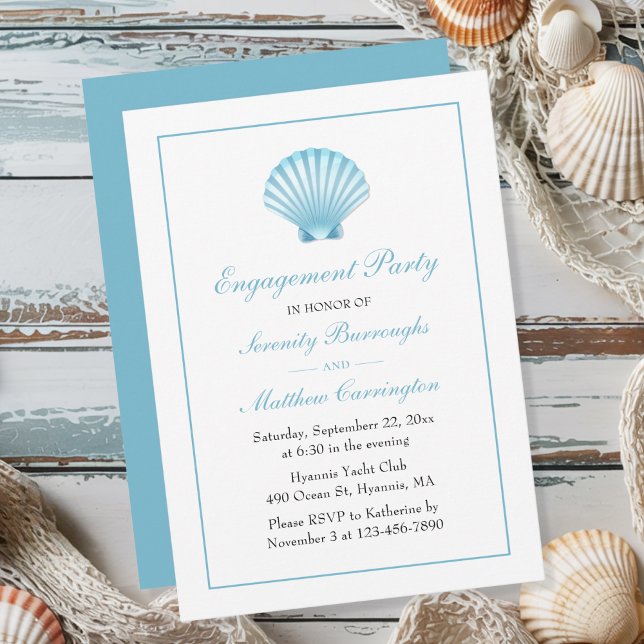 Blue Nautical Seashell Wedding Engagement Party Invitation (Creator Uploaded)