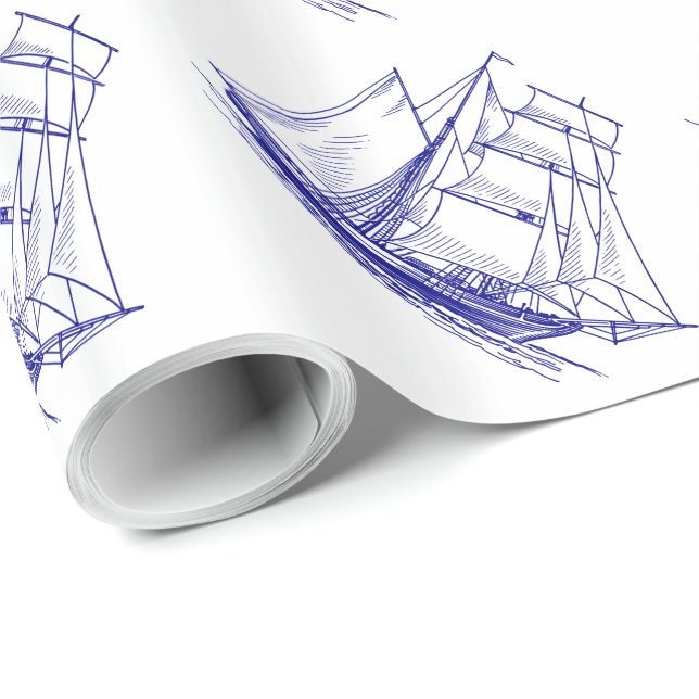 Blue nautical ship boat gift Wrapping Paper (Roll Corner)