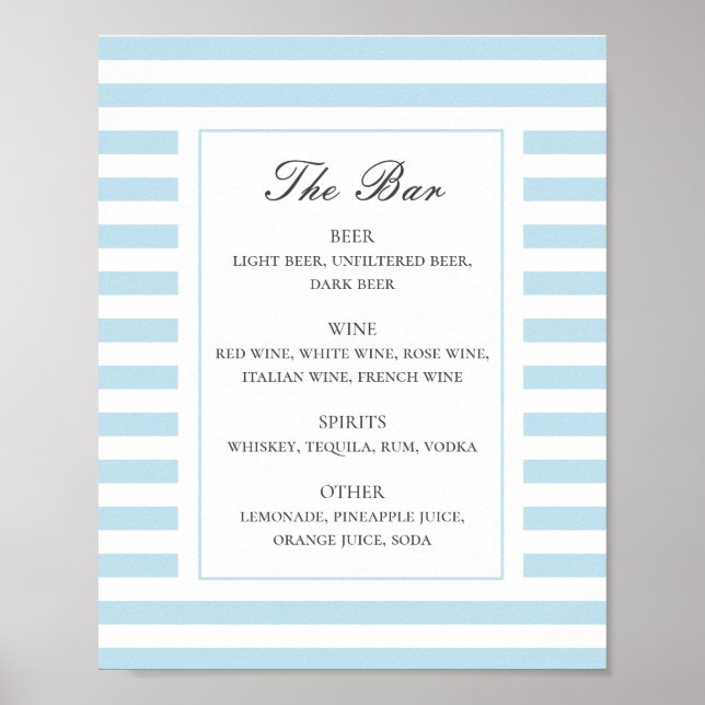 Blue nautical stripes. Elegant wedding drinks bar Poster (Front)