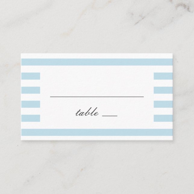 Blue nautical stripes. Modern striped wedding Place Card (Front)