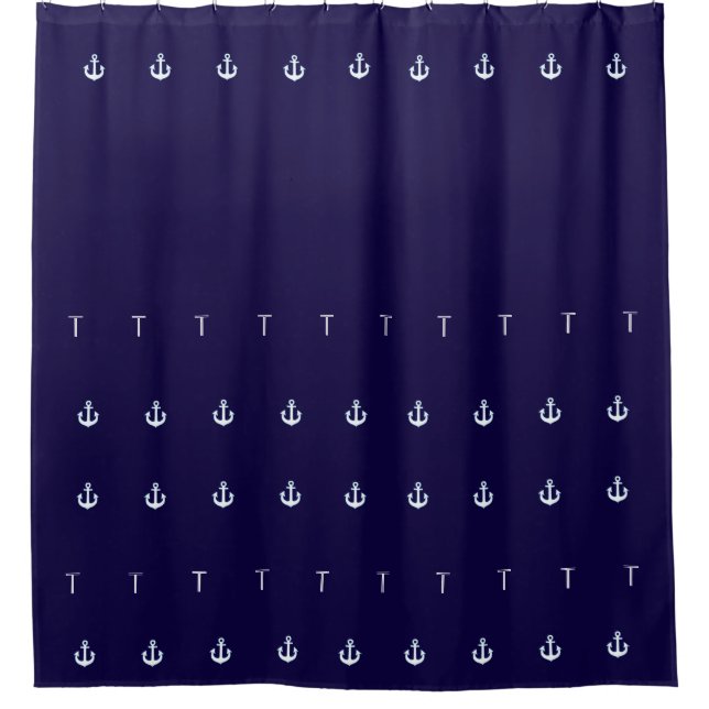 Blue Nautical, stylish & personalised anchor Shower Curtain (Front)