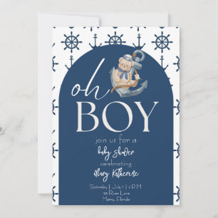 Blue Nautical Teddy Bear Baby Shower Invitation