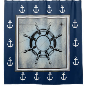 Blue Nautical Themed Shower Curtain