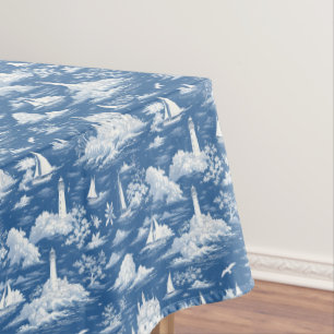 Blue Nautical Toile Tablecloth