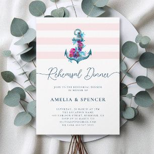 Blue Nautical Watercolor Anchor Rehearsal Dinner Invitation
