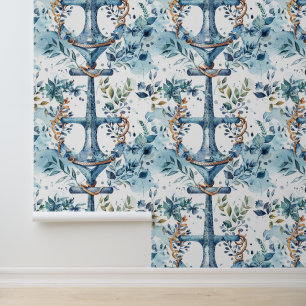 Blue nautical watercolor design wallpaper