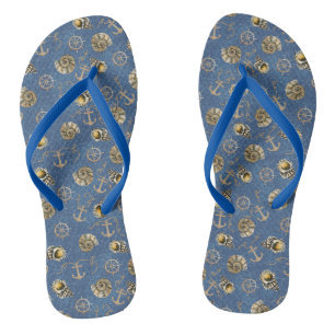 blue nautical watercolor seashells thongs