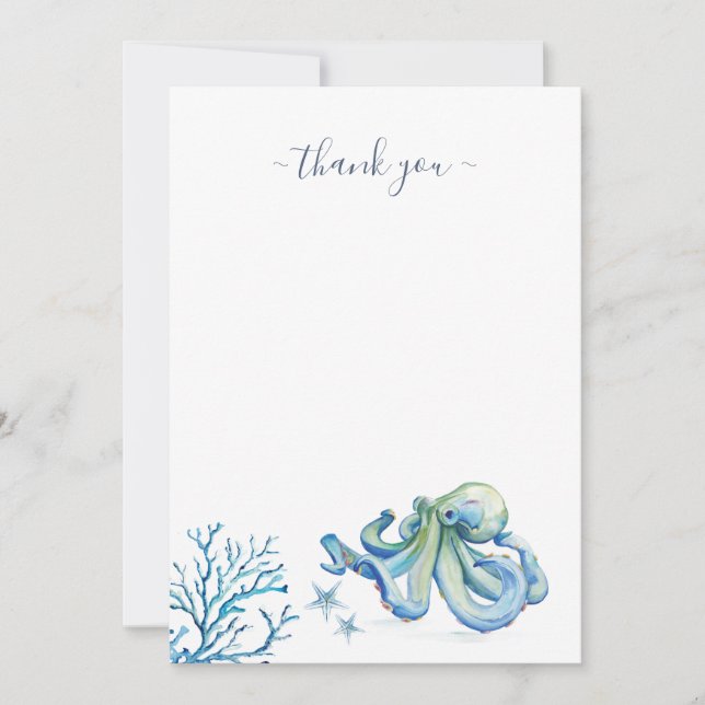 Blue Nautical Watercolor Thank You Card (Front)