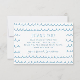 Blue nautical waves. Pool / beach kids birthday Thank You Card
