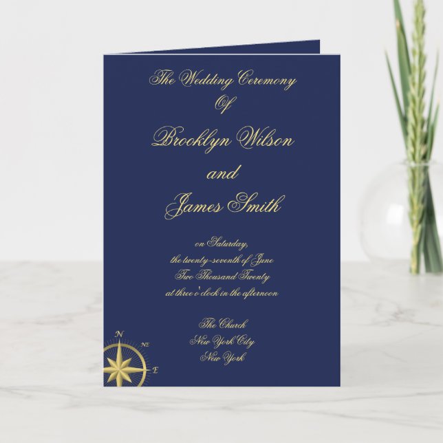 Blue Nautical Wedding Ceremony Programs (Front)