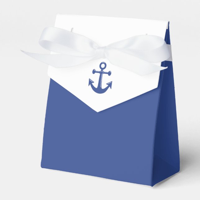 Blue Nautical Wedding Favour Boxes With Anchor (Front Side)