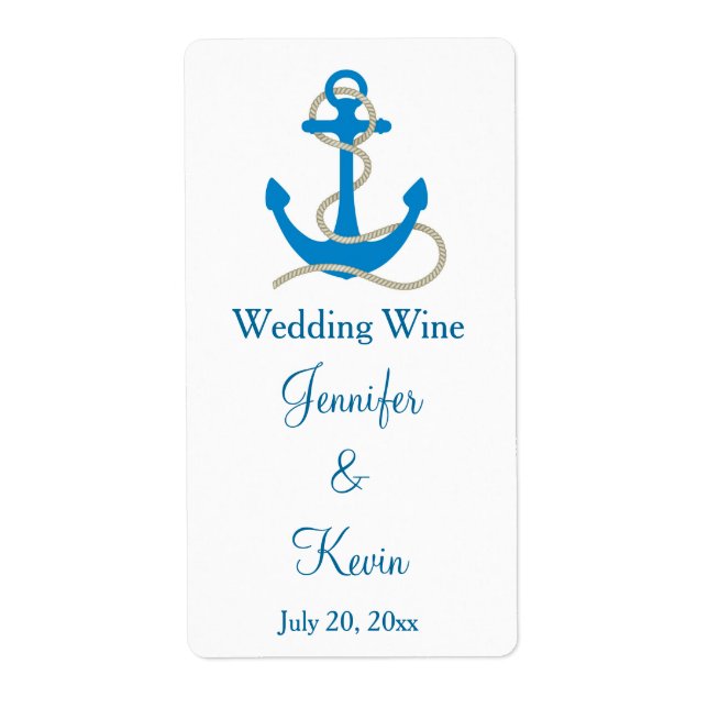 Blue Nautical Wedding Mini Wine Labels (Front)