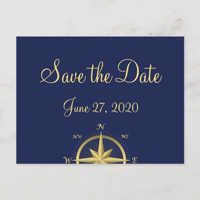 Blue Nautical Wedding Save The Date Postcards (Front)