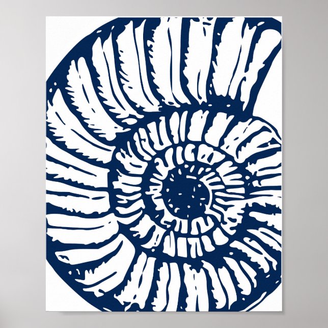 Blue Nautilus Shell Coastal Art Poster (Front)