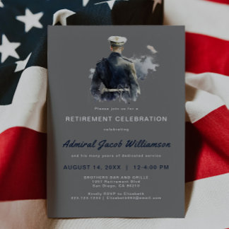 Blue Naval Silouette Retirement Invitation