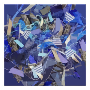 Blue navy abstract purple grey nautical striped  poster