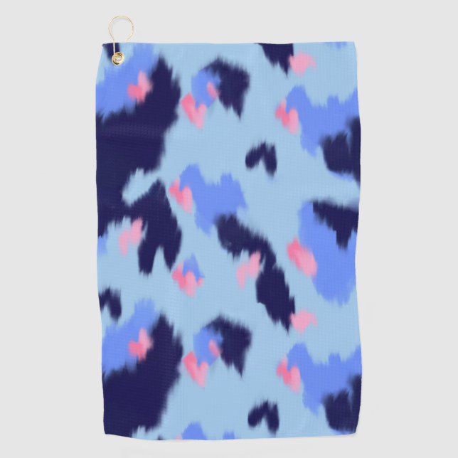Blue, navy  and pink abstract ikat pattern golf towel (Front)