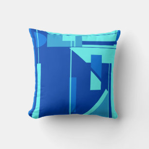 Blue Navy Aqua Nautical Look Geometric Abstract Cushion