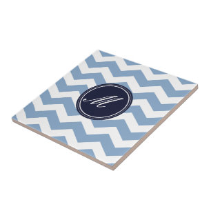 Blue & Navy Blue Chevron with Monogram Tiles