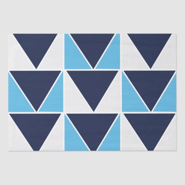 Blue Navy Blue White Triangle Geometric Pattern  Tissue Paper (Front)