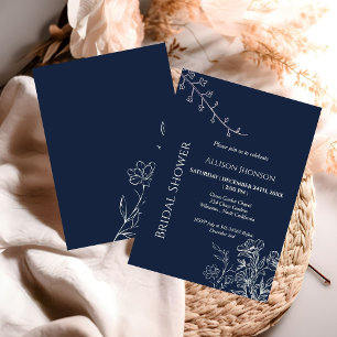 Blue navy boho Wildflower bridal shower Invitation