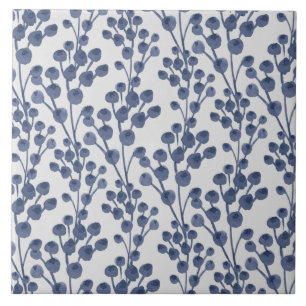Blue Navy Botanical Ceramic Tile