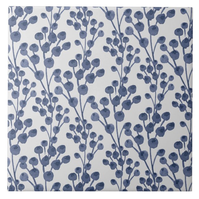 Blue Navy Botanical Ceramic Tile (Front)