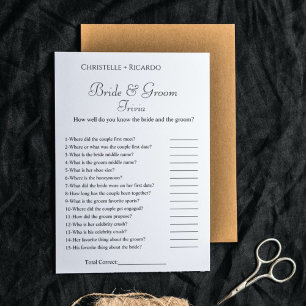 Blue navy bride & groom trivia bridal shower game announcement
