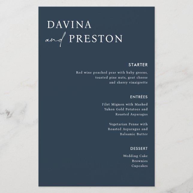 Blue Navy Calligraphy Script Modern WEDDING  (Front)