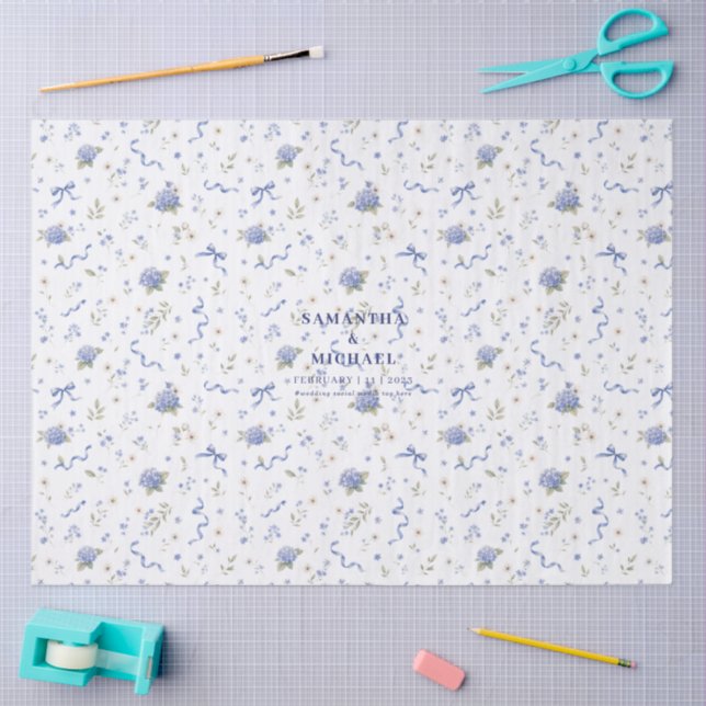 Blue Navy Cute Flowers Floral Patterned Wedding Tissue Paper (Craft)