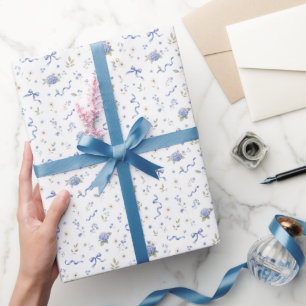 Blue Navy Elegant Flowers Floral Patterned Wedding Wrapping Paper