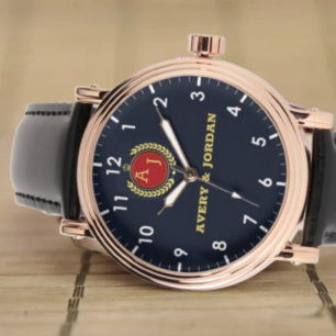 Blue navy Elegant Monogram couple names Watch