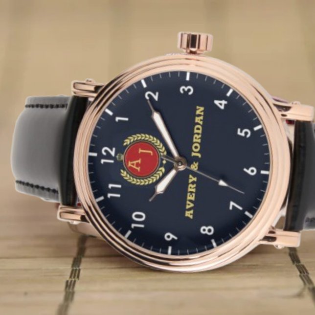 Blue navy Elegant Monogram couple names Watch (Creator Uploaded)