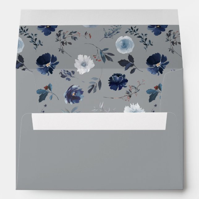 Blue & Navy Floral 2 - Grey 3 Outside Envelope (Back (Bottom))