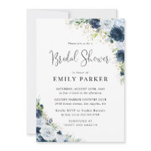Blue Navy Floral Bridal Shower Invitation