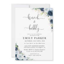 Blue Navy Floral Bridal Shower Invitation