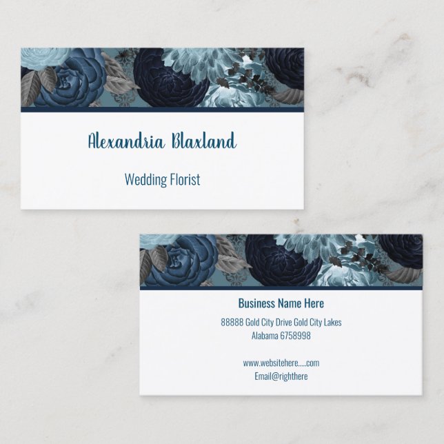 BLUE NAVY FLORAL BUSINESS CARD (Front/Back)