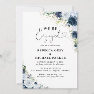 Blue Navy Floral Engagement Party Invitation