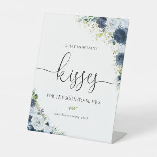 Blue Navy Floral How Many Kisses Sign