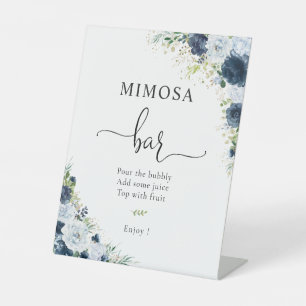 Blue Navy Floral Mimosa Bar Sign