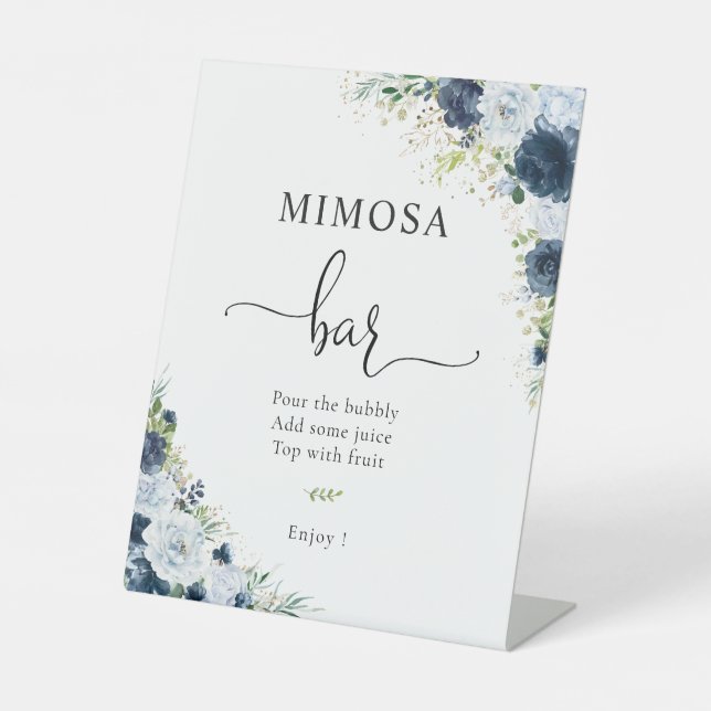 Blue Navy Floral Mimosa Bar Sign (Front)