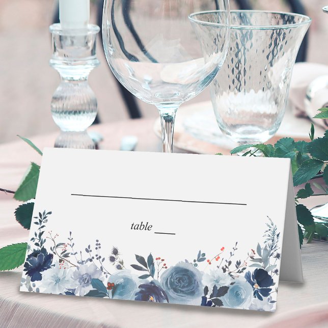 Blue & Navy Floral Place Card (Creator Uploaded)