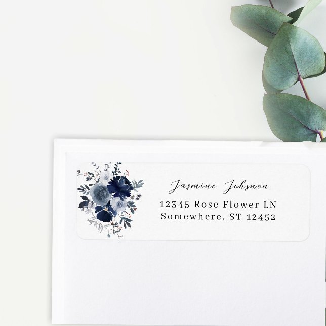 Blue & Navy Floral Return Address Label  (Creator Uploaded)