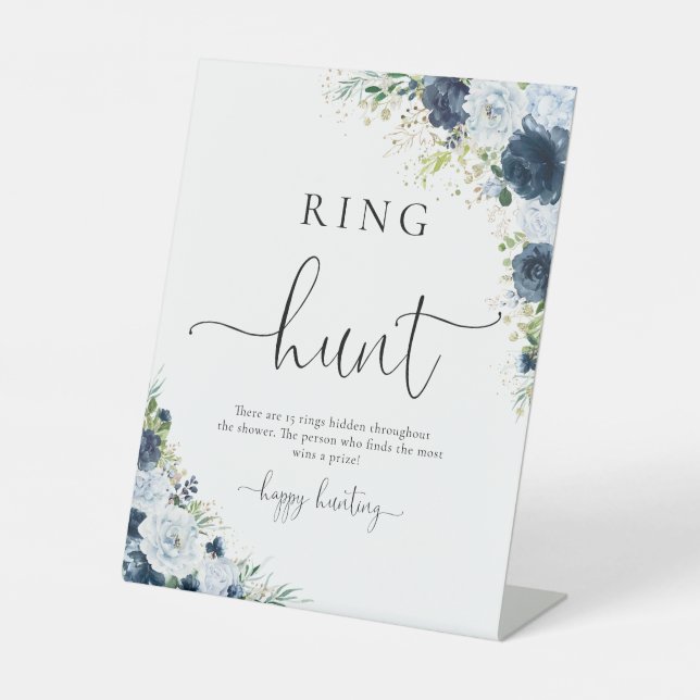 Blue Navy Floral Ring Hunt Sign (Front)